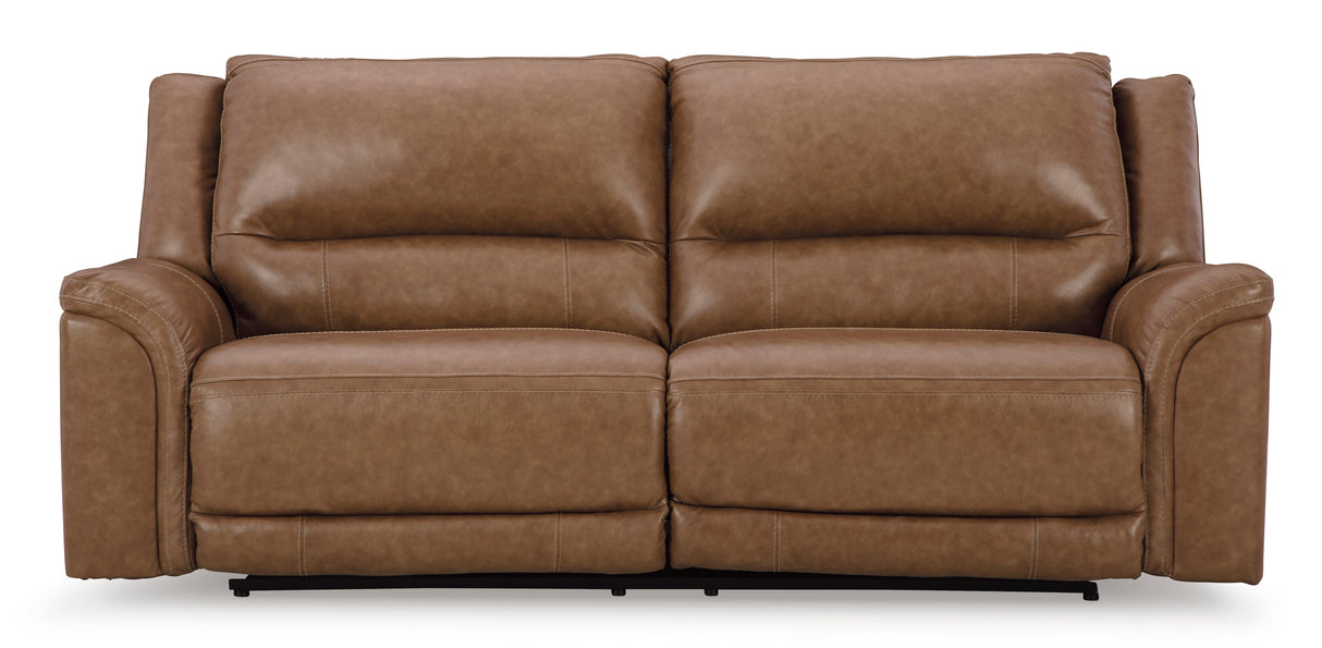 Power Reclining Sofa Caramel Trasimeno 2-Seat Adjustable Headrest Leather - Ashley