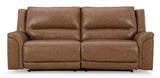 Power Reclining Sofa Caramel Trasimeno 2-Seat Adjustable Headrest Leather - Ashley