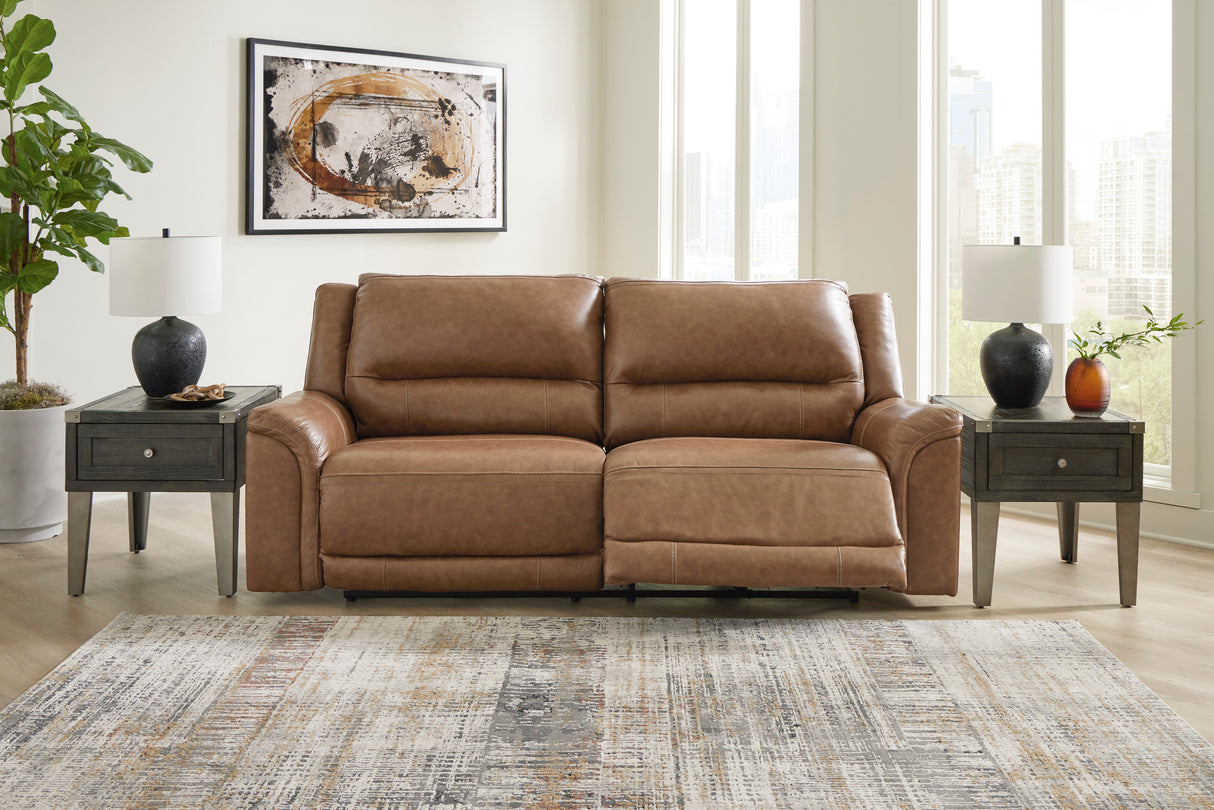 Power Reclining Sofa Caramel Trasimeno 2-Seat Adjustable Headrest Leather - Ashley - Home Elegance USA