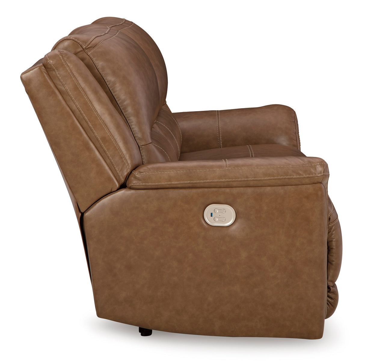 Power Reclining Sofa Caramel Trasimeno 2-Seat Adjustable Headrest Leather - Ashley