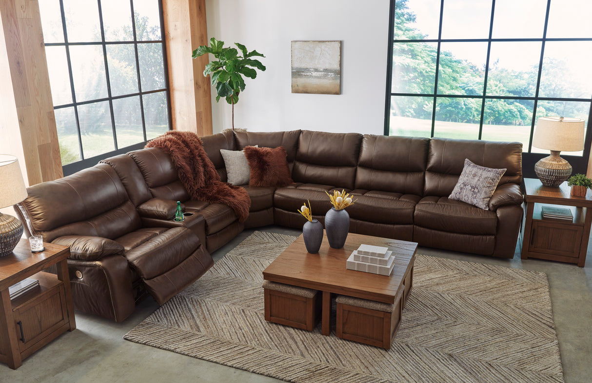 Ashley Dark Brown Family Circle U82902S3 4-Piece Power Reclining Sectional - Leather - Home Elegance USA