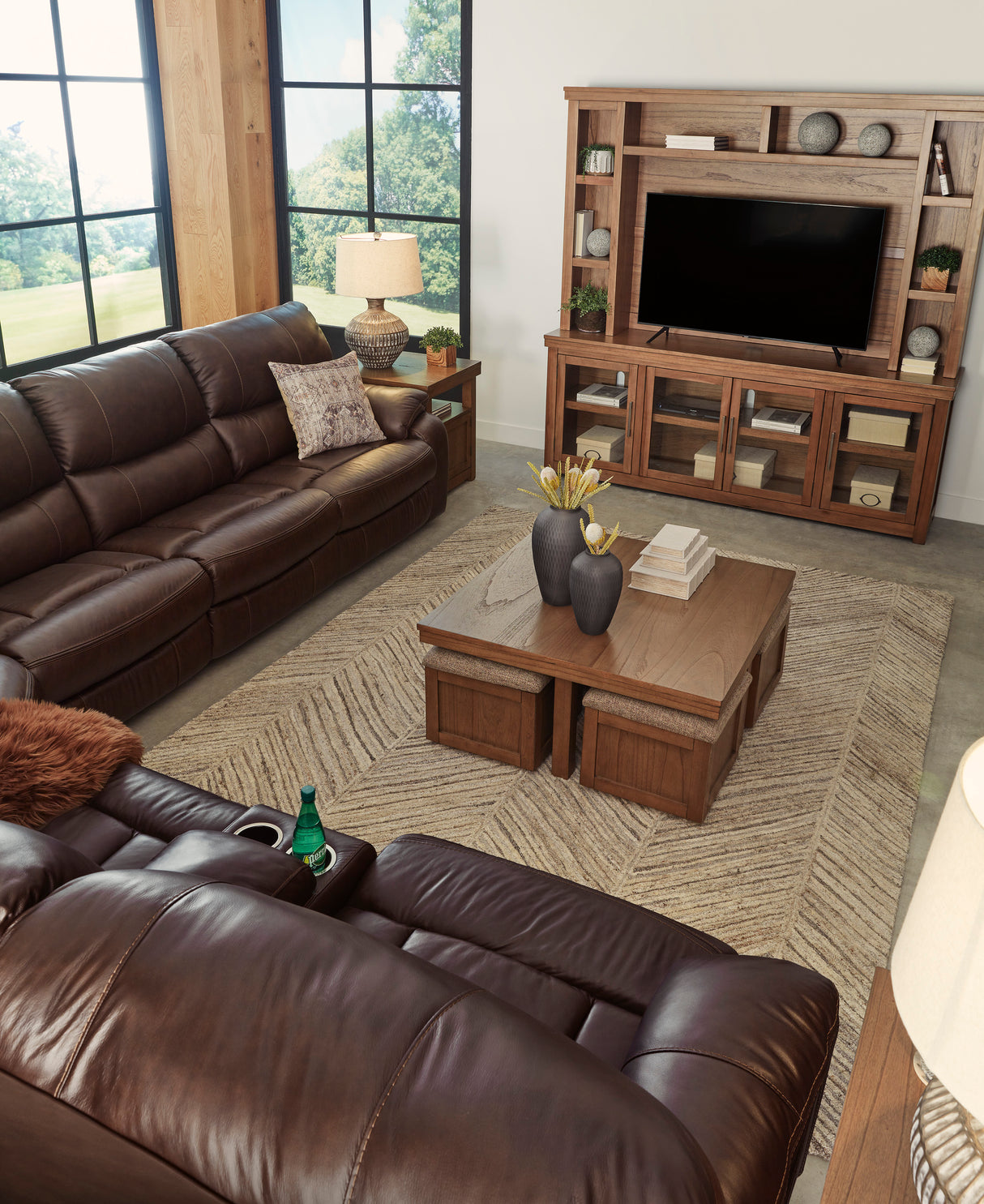 Ashley Dark Brown Family Circle U82902S3 4-Piece Power Reclining Sectional - Leather - Home Elegance USA