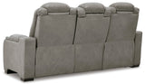 Ashley The Man - Den Power Reclining Sofa with Adjustable Headrest - Gray Leather | Home Elegance USA