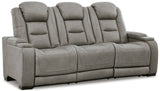 Ashley The Man - Den Power Reclining Sofa with Adjustable Headrest - Gray Leather | Home Elegance USA