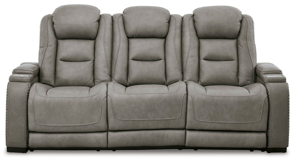 Ashley The Man - Den Power Reclining Sofa with Adjustable Headrest - Gray Leather | Home Elegance USA