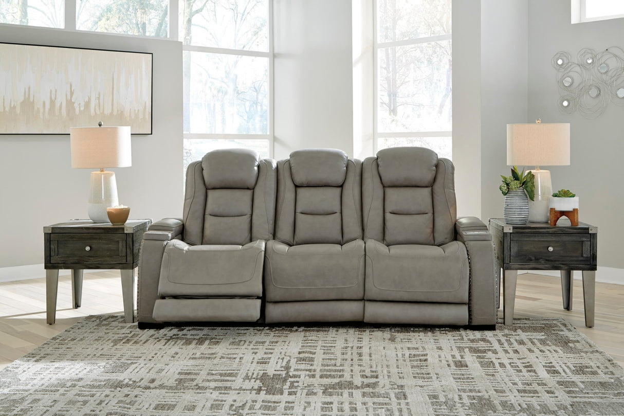 Ashley The Man - Den Power Reclining Sofa with Adjustable Headrest - Gray Leather | Home Elegance USA