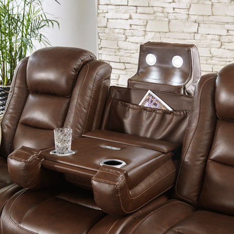 Power Reclining Sofa Man-Den Mahogany Leather by Ashley - image 7