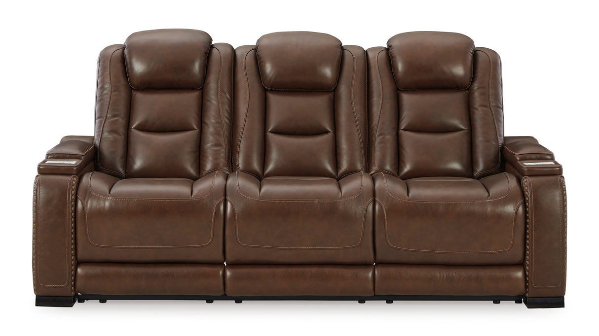 Power Reclining Sofa Man-Den Mahogany Leather by Ashley image 1