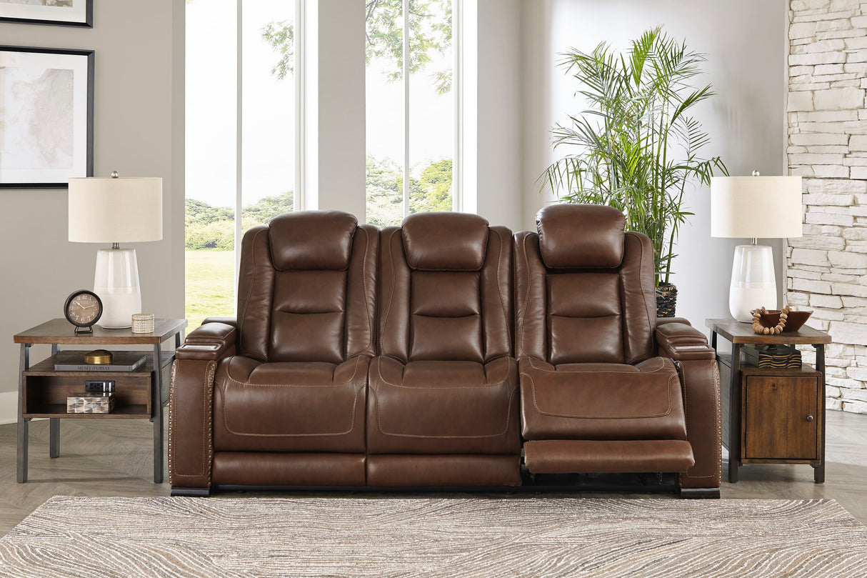 Power Reclining Sofa Man-Den Mahogany Leather by Ashley image 3