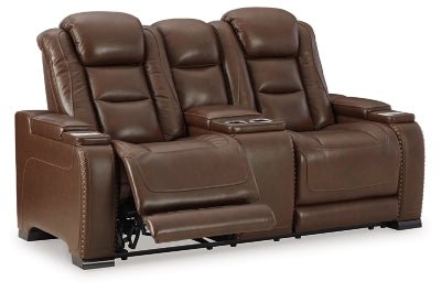 Ashley Mahogany The Man - Den PWR REC Loveseat/CON/ADJ HDRST - Leather | Home Elegance USA