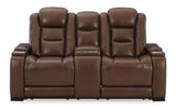 Ashley Mahogany The Man - Den PWR REC Loveseat/CON/ADJ HDRST - Leather | Home Elegance USA