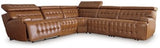 Ashley Chocolate Temmpton U92708S4 5 - Piece Power Reclining Sectional - Leather | Home Elegance USA