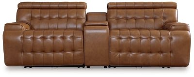 Ashley Chocolate Temmpton U92708S2 3 - Piece Power Reclining Sectional Loveseat with Console - Leather | Home Elegance USA