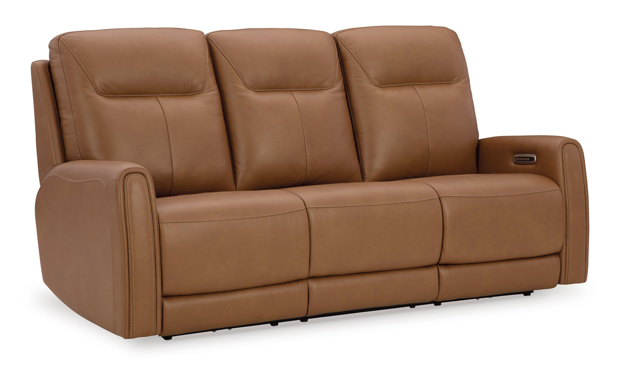 Tryanny Power Reclining Sofa with Adjustable Headrests in Butterscotch Leather by Ashley