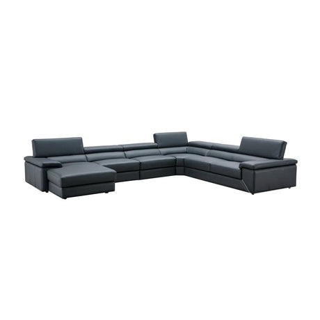 Kobe Premium Leather Sectional In Blue Grey - 182224 | J&M - Home Elegance USA