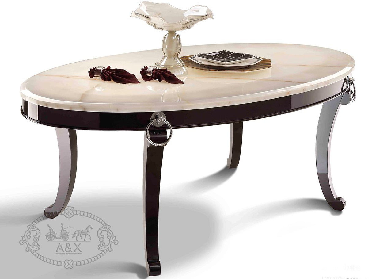 VIG Furniture A&X Bellagio Luxurious Transitional Marble Dining Table – Elegant Marble Top & High-Gloss Pedestal