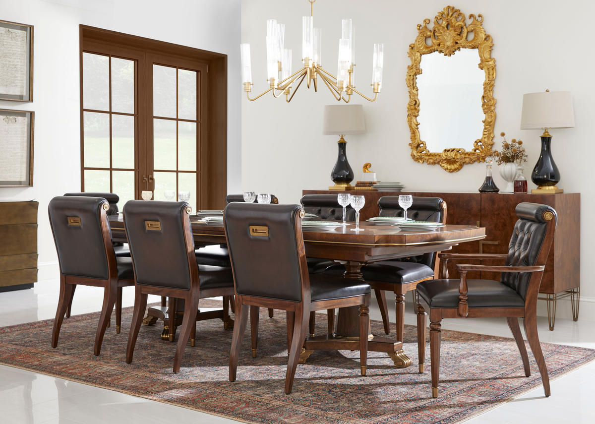Viceroy Rectangular Dining Table 84" in Santos Brown Finish with Brass Inlay | Jonathan Charles