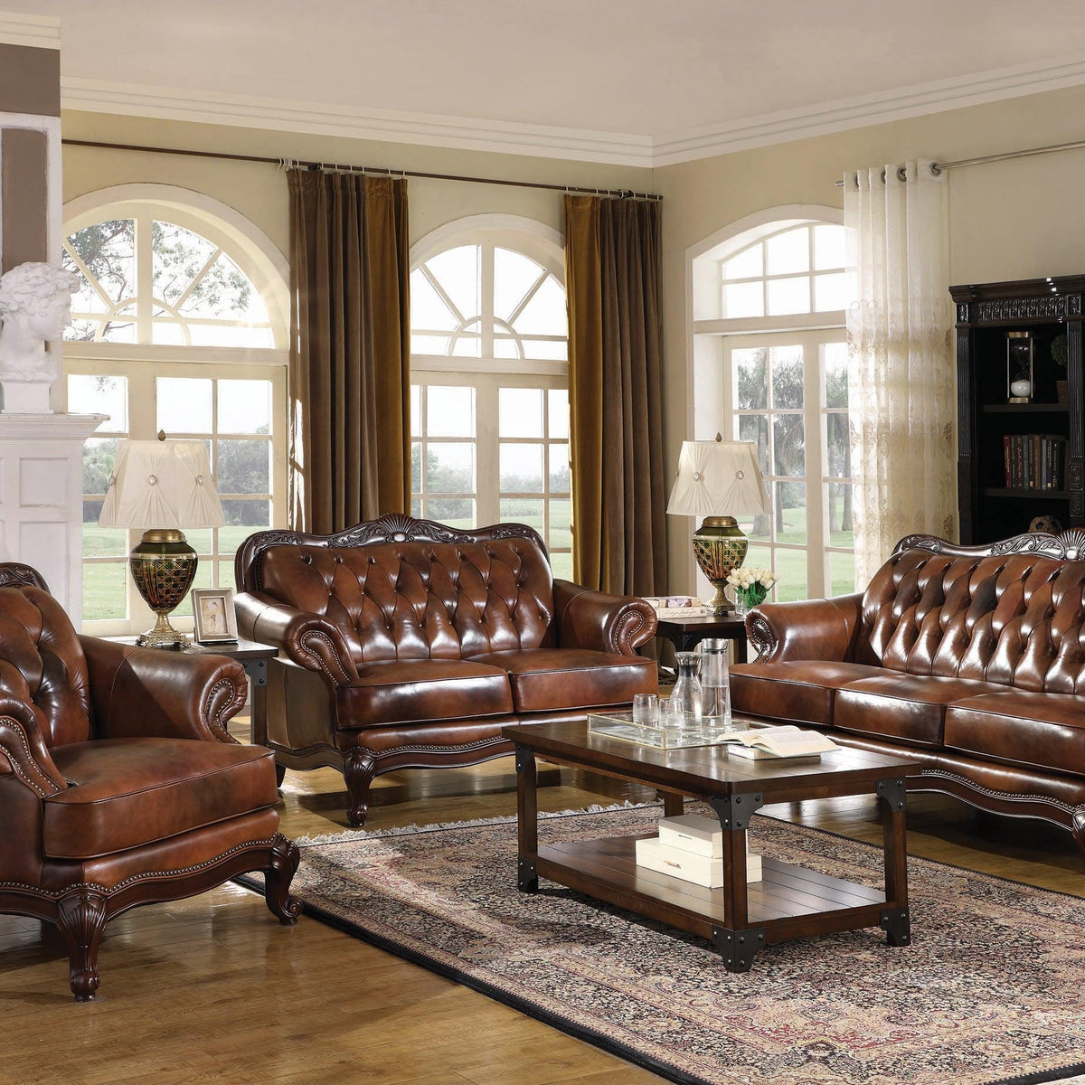 Victoria Sofa Loveseat And Chair Brown
