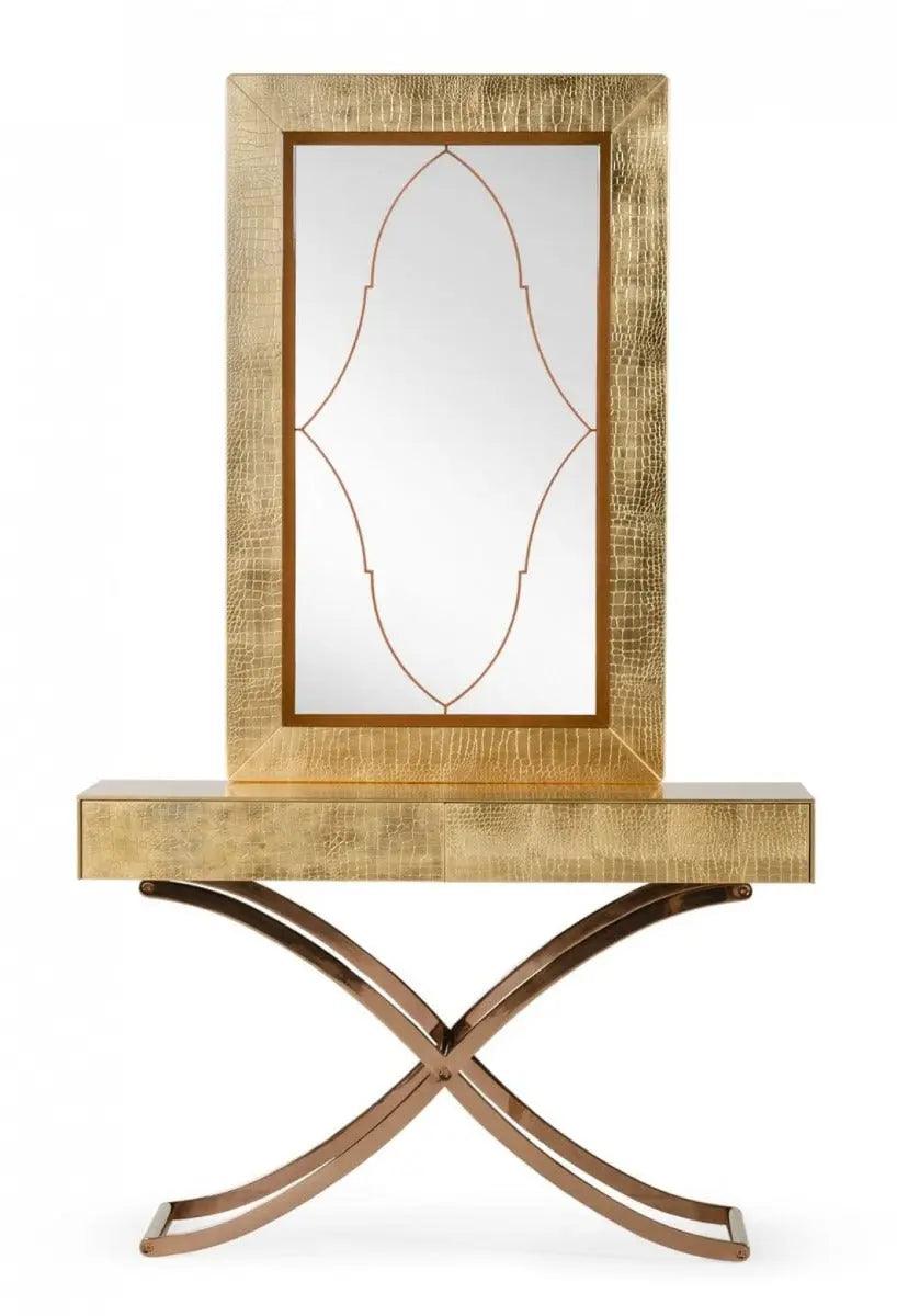 Vig Furniture - A&X Aversa - Gold Crocodile Console Table & Mirror - Vgunck423-120-Gold