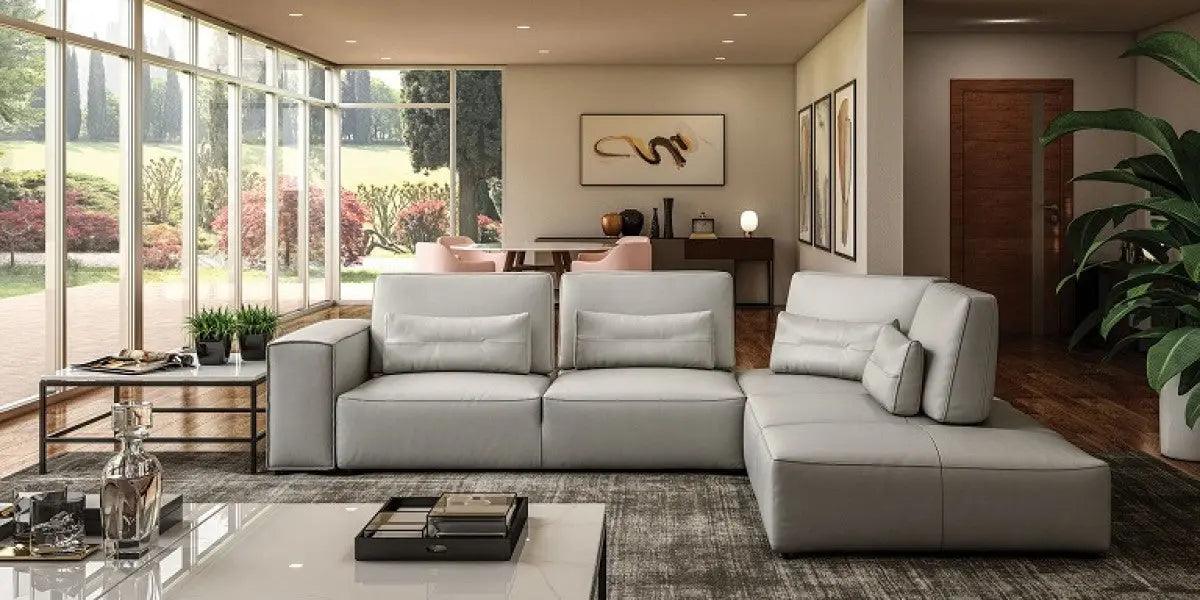 Vig Furniture - Coronelli Collezioni Hollywood - Italian Light Grey Leather Raf Chaise Sectional Sofa - Vgcc-Hollywood-Grey-Raf-Sect