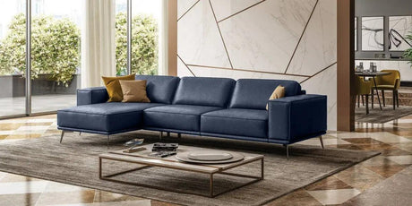 Vig Furniture - Coronelli Collezioni Soho Italian Left Facing Maya Blue Leather Sectional Sofa - Vgccsoho-Laf-Blue-Sect