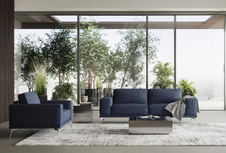 Vig Furniture - Coronelli Collezioni Soho Italian Maya Blue Leather Sofa - Vgccsoho-Sf-Blue-S