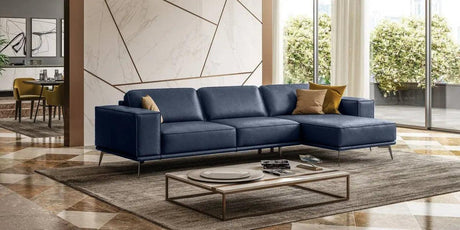 Vig Furniture - Coronelli Collezioni Soho Italian Right Facing Maya Blue Leather Sectional Sofa - Vgccsoho-Raf-Blue-Sect