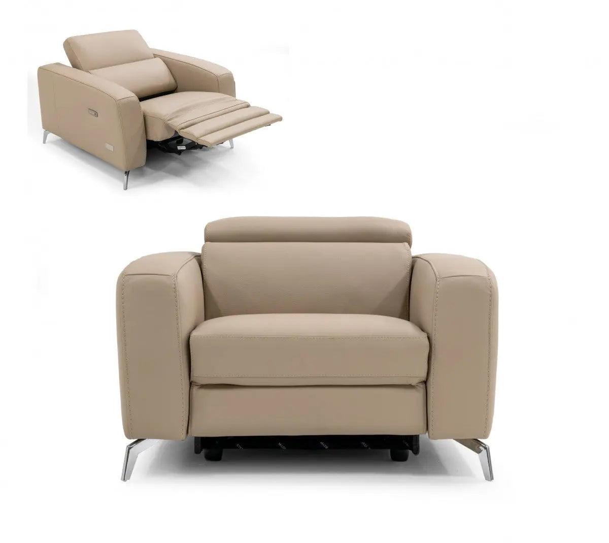 Vig Furniture - Coronelli Collezioni Turin Italian Cappuccino Leather Recliner Chair - Vgccroma-Bei-Ch
