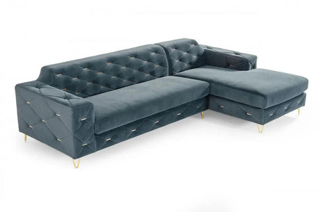 Vig Furniture - Divani Casa Chesterfield - Blue Velvet Sectional - Vg2T1222