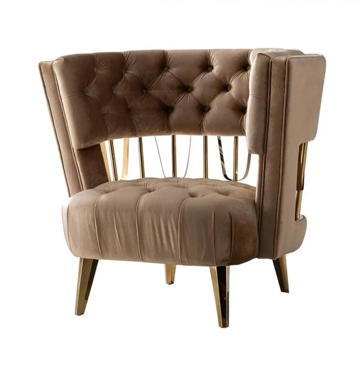 Vig Furniture - Divani Casa Courtney - Beige & Gold Fabric Lounge Chair - Vgyuhd-1927-Ch