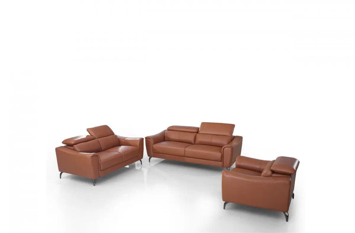 Vig Furniture - Divani Casa Danis - Modern Cognac Leather Brown Sofa Set - Vgbns-1803-Brn