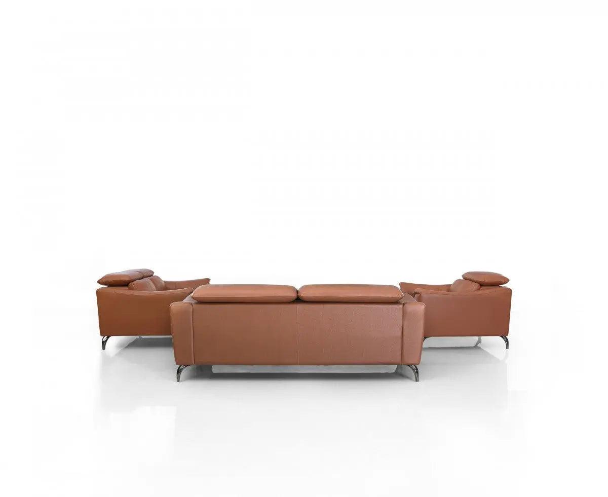 Vig Furniture - Divani Casa Danis - Modern Cognac Leather Brown Sofa Set - Vgbns-1803-Brn