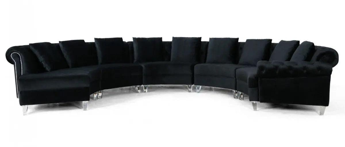 Vig Furniture - Divani Casa Darla Modern Black Velvet Circular Sectional Sofa - Vg2T1124-5P-Blk-2