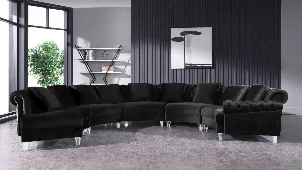 Divani Casa Darla Modern Black Velvet Circular Sectional Sofa Vg2T1124 - 5P - Blk - 2 | Home Elegance USA