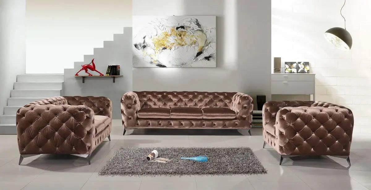 Vig Furniture - Divani Casa Delilah Modern Brown Fabric Sofa Set - Vgca1546-Brn