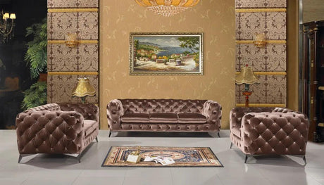 Vig Furniture - Divani Casa Delilah Modern Brown Fabric Sofa Set - Vgca1546-Brn