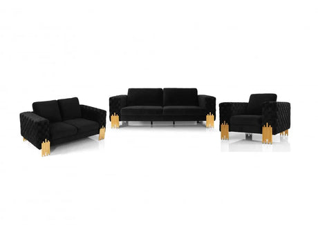 Vig Furniture - Divani Casa Georgia- Modern Velvet Glam Black + Gold Sofa Set - Vgknk8622-Set