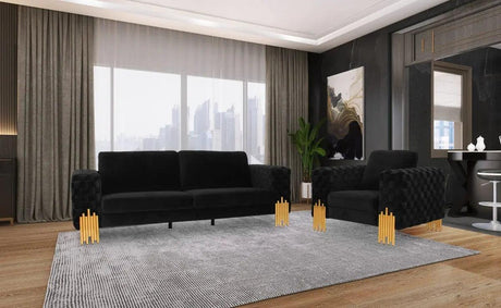 Vig Furniture - Divani Casa Georgia- Modern Velvet Glam Black + Gold Sofa Set - Vgknk8622-Set