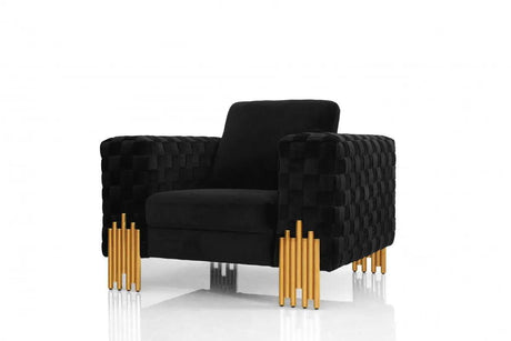 Vig Furniture - Divani Casa Georgia- Modern Velvet Glam Black + Gold Sofa Set - Vgknk8622-Set