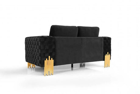 Vig Furniture - Divani Casa Georgia- Modern Velvet Glam Black + Gold Sofa Set - Vgknk8622-Set