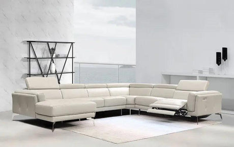 Vig Furniture - Divani Casa Gilsum Modern Light Grey Leather Sectional W- Recliner - Vgca1889-7476