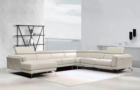 Vig Furniture - Divani Casa Gilsum Modern Light Grey Leather Sectional W- Recliner - Vgca1889-7476