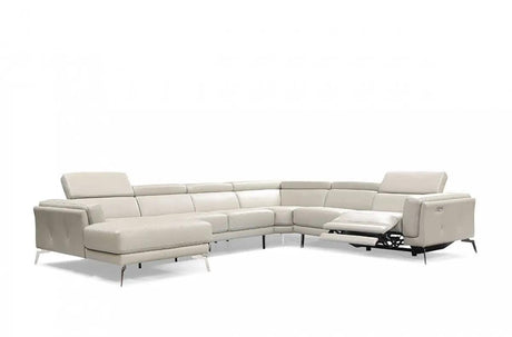 Vig Furniture - Divani Casa Gilsum Modern Light Grey Leather Sectional W- Recliner - Vgca1889-7476