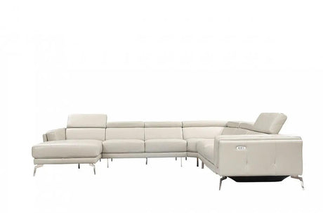 Vig Furniture - Divani Casa Gilsum Modern Light Grey Leather Sectional W- Recliner - Vgca1889-7476