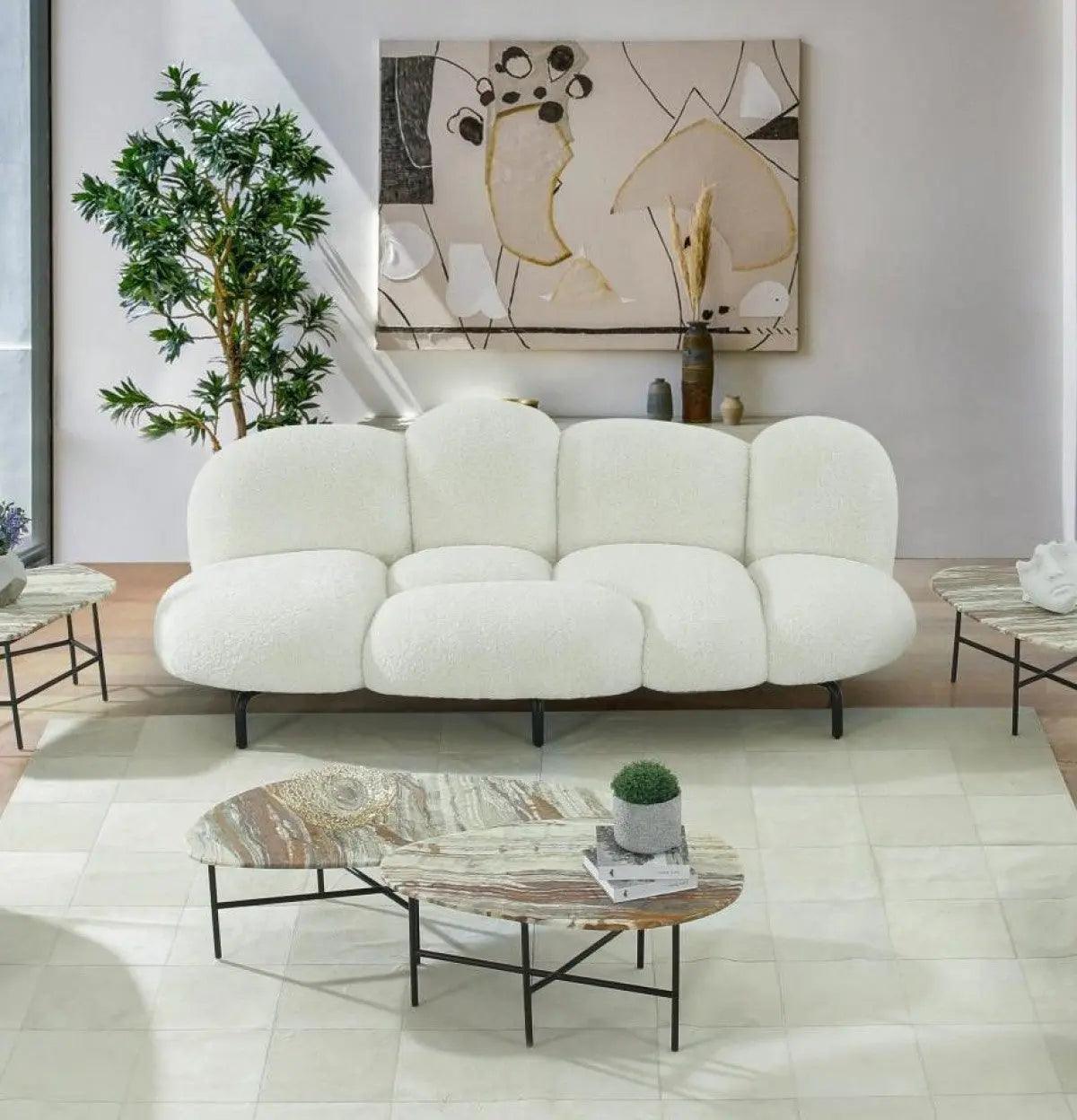 Vig Furniture - Divani Casa Glaster Contemporary White Sherpa 88" Bubble Sofa - Vgodzw-20036-Wht-S