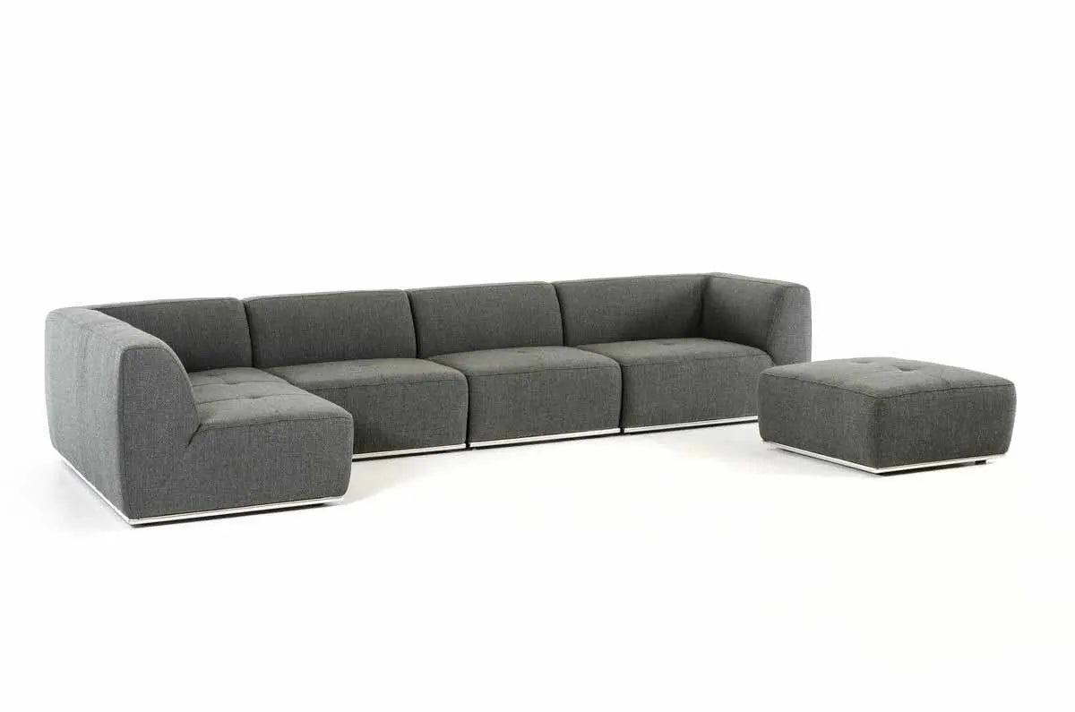 Divani Casa Hawthorn Modern Grey Fabric Modular Left Facing Chaise Sectional Sofa + Ottoman Vgkk - 2388 - Laf - D - 240