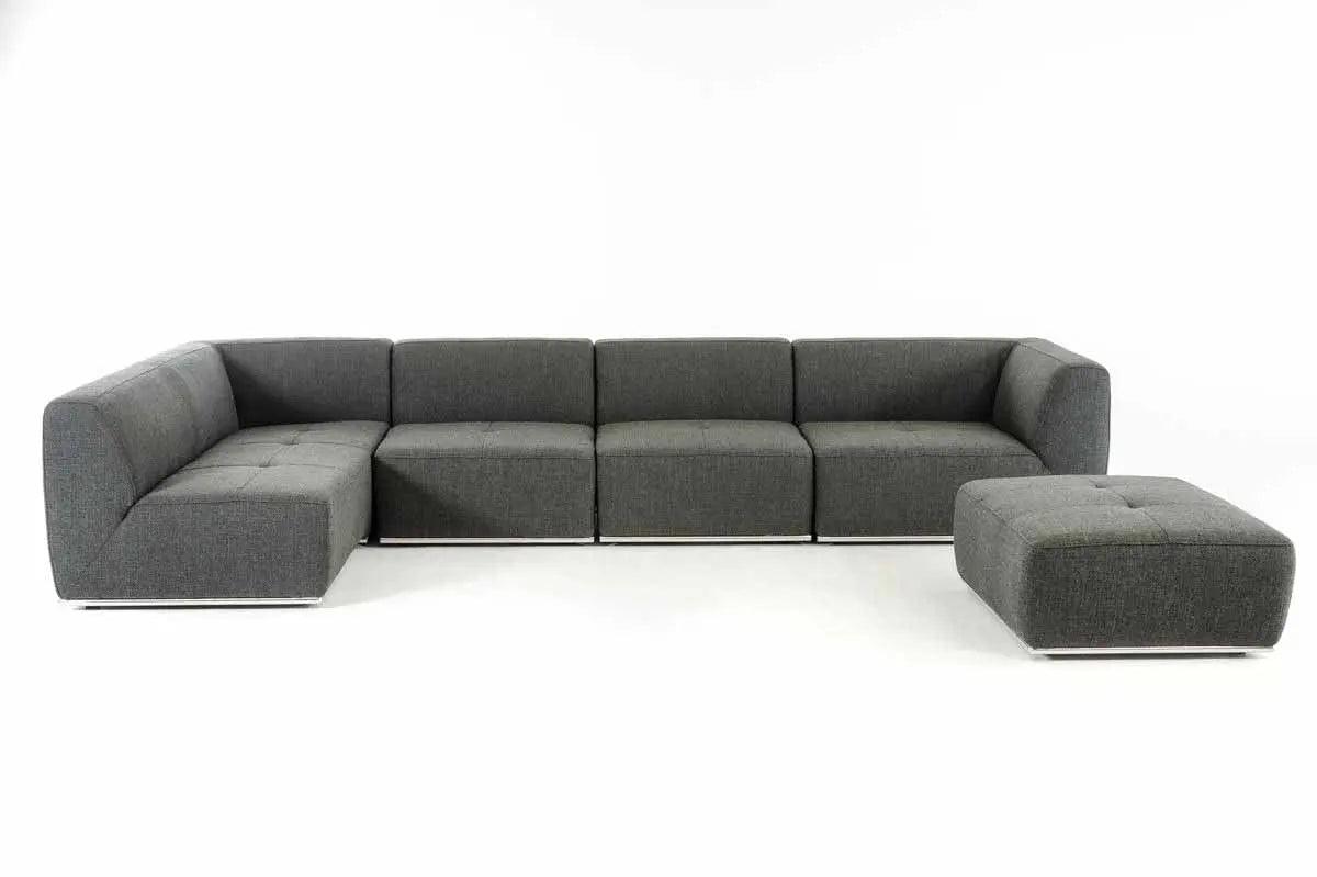 Divani Casa Hawthorn Modern Grey Fabric Modular Left Facing Chaise Sectional Sofa + Ottoman Vgkk - 2388 - Laf - D - 240