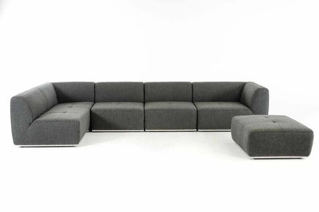 Vig Furniture - Divani Casa Hawthorn - Modern Grey Fabric Modular Left Facing Chaise Sectional Sofa + Ottoman - Vgkk-2388-Laf-D-240