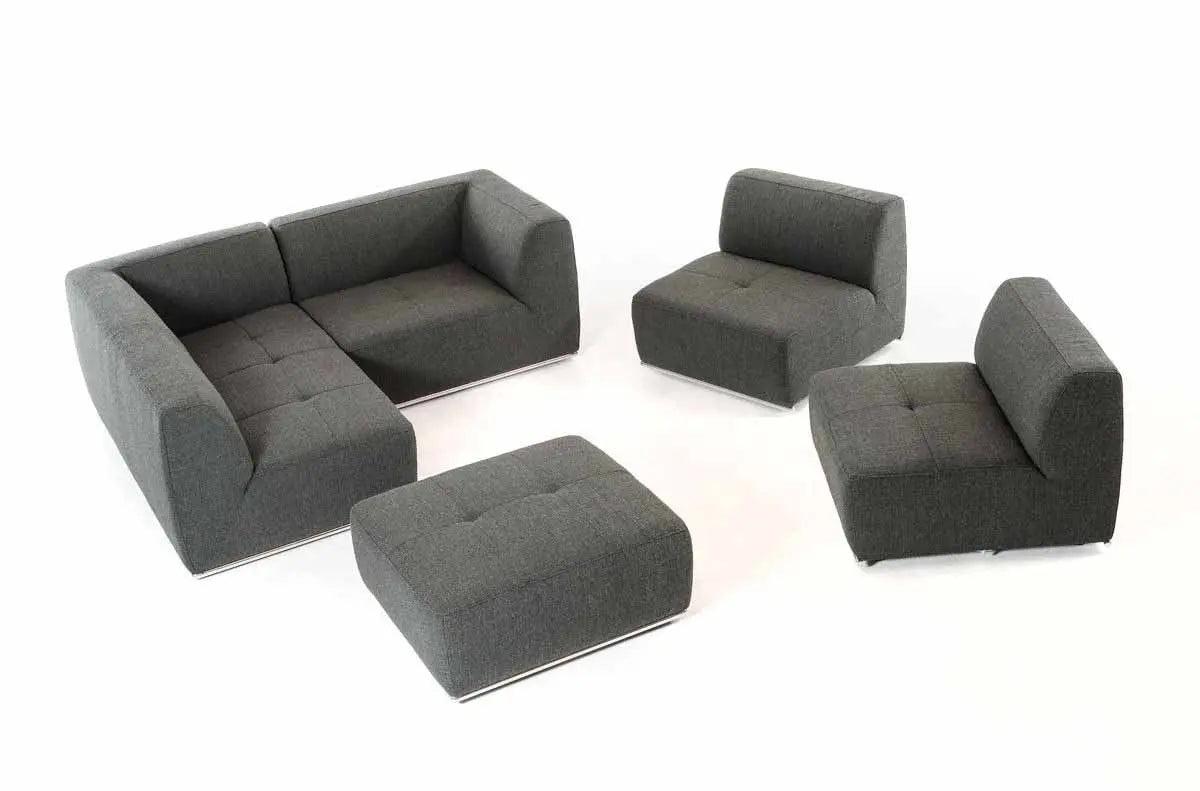 Divani Casa Hawthorn Modern Grey Fabric Modular Left Facing Chaise Sectional Sofa + Ottoman Vgkk - 2388 - Laf - D - 240