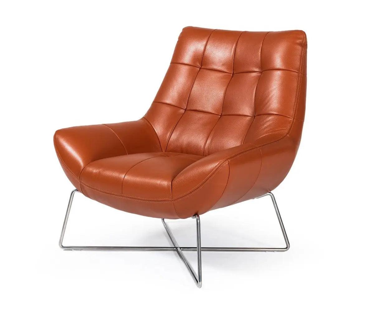 Vig Furniture - Divani Casa Istra - Modern Orange Full Leather Lounge Chair - Vgkk-A-728-Org